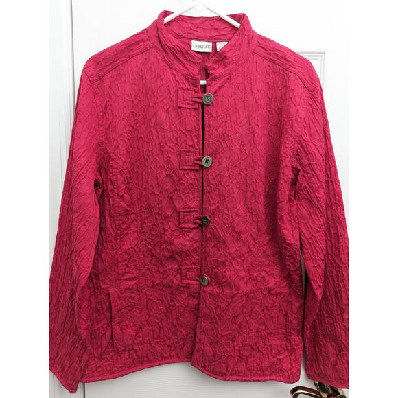 Chico's Jacket Size L Mock Neck Barbiecore Office Work Business Casual Party - Picture 1 of 8